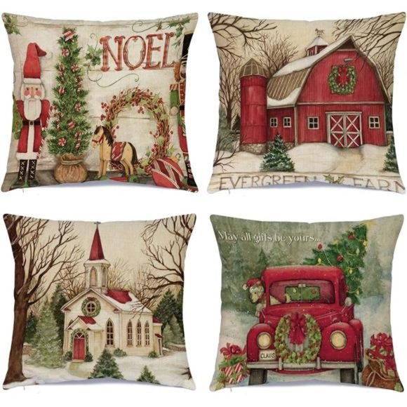 Set of 4 Christmas Decorations |  Christmas Pillow Covers 18 x 18 Inches - Picture 2 of 6